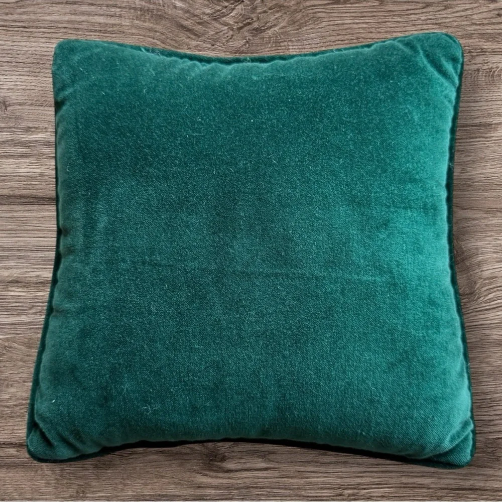 Santa Needlepoint Pillow with a Green Velvet Backing